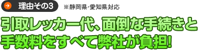 引取レッカー代、面倒な手続きと手数料をすべて弊社が負担!